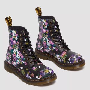 Dr. Martens Women's Floral Combat Boots - Black and Multicolor
